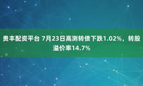 贵丰配资平台 7月23日高测转债下跌1.02%，转股溢价率14.7%
