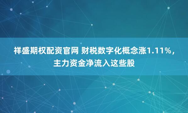 祥盛期权配资官网 财税数字化概念涨1.11%，主力资金净流入这些股